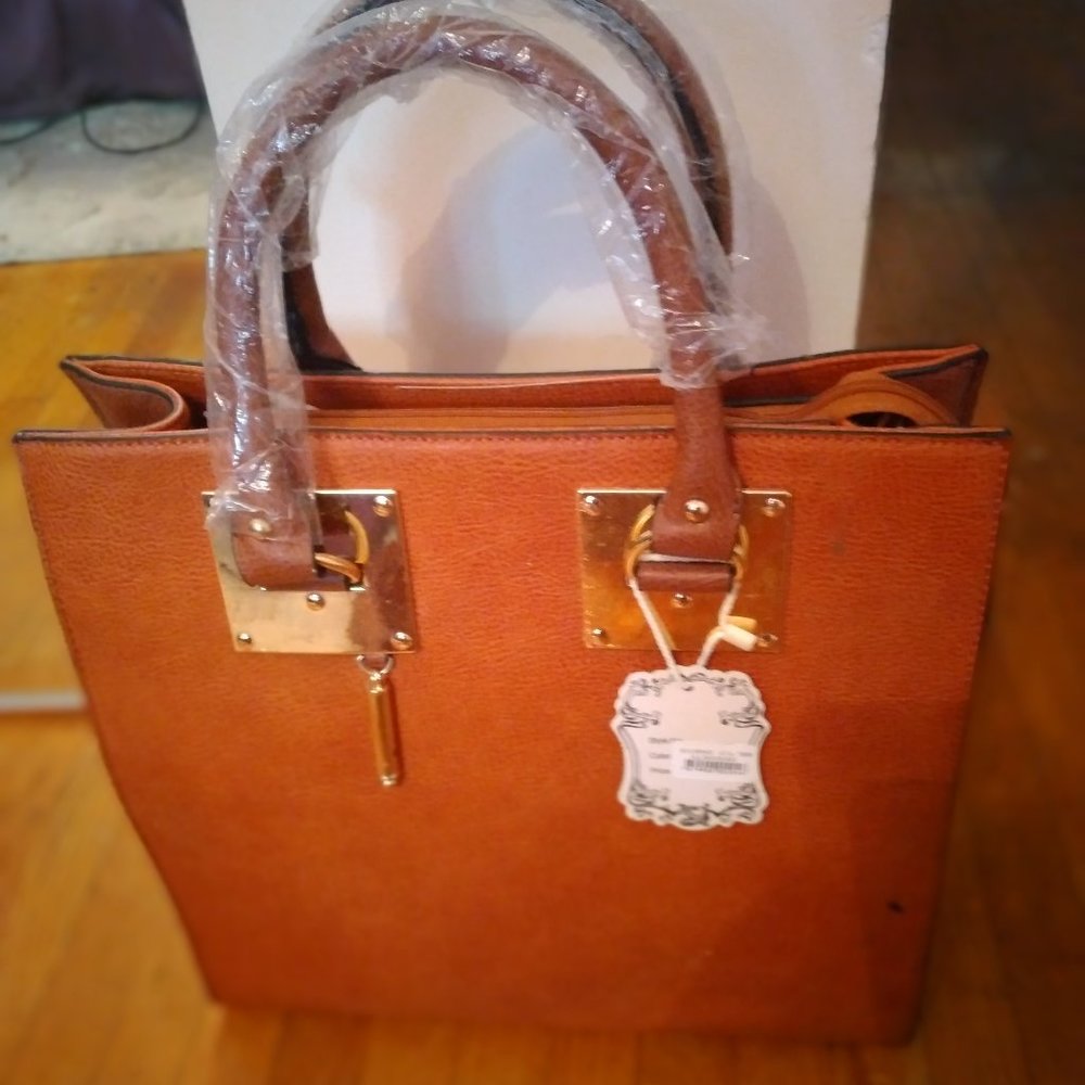 Cognac Faux Leather Tote